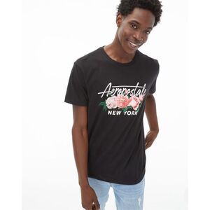 Aeropostale Men’s women’s Unisex Script Floral Graphic Black Slim Fit T Shirt L